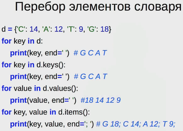 Количество элементов словаря